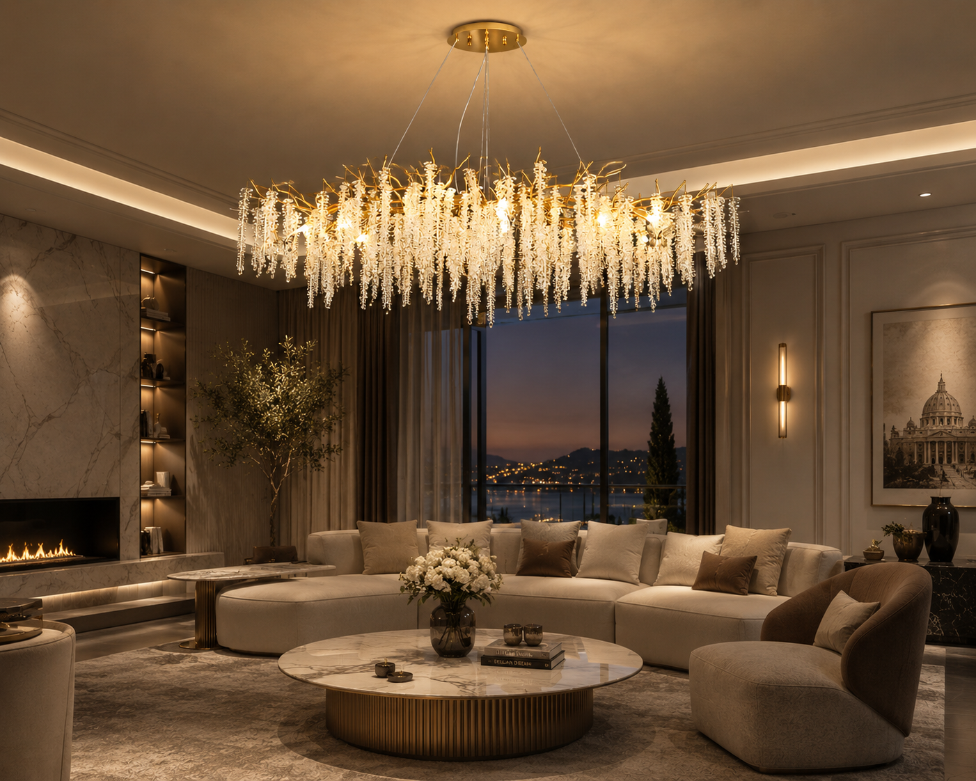 1800MM Long Golden Waterdrop Crystal Chandelier
