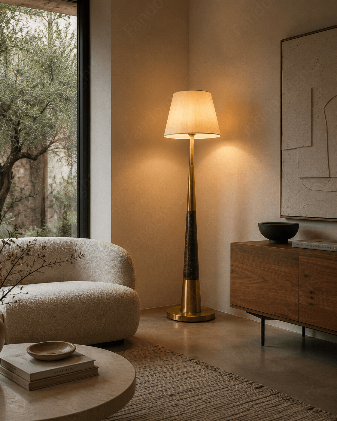 Wooden Floor lamp with Shade Living Room Standing lamp