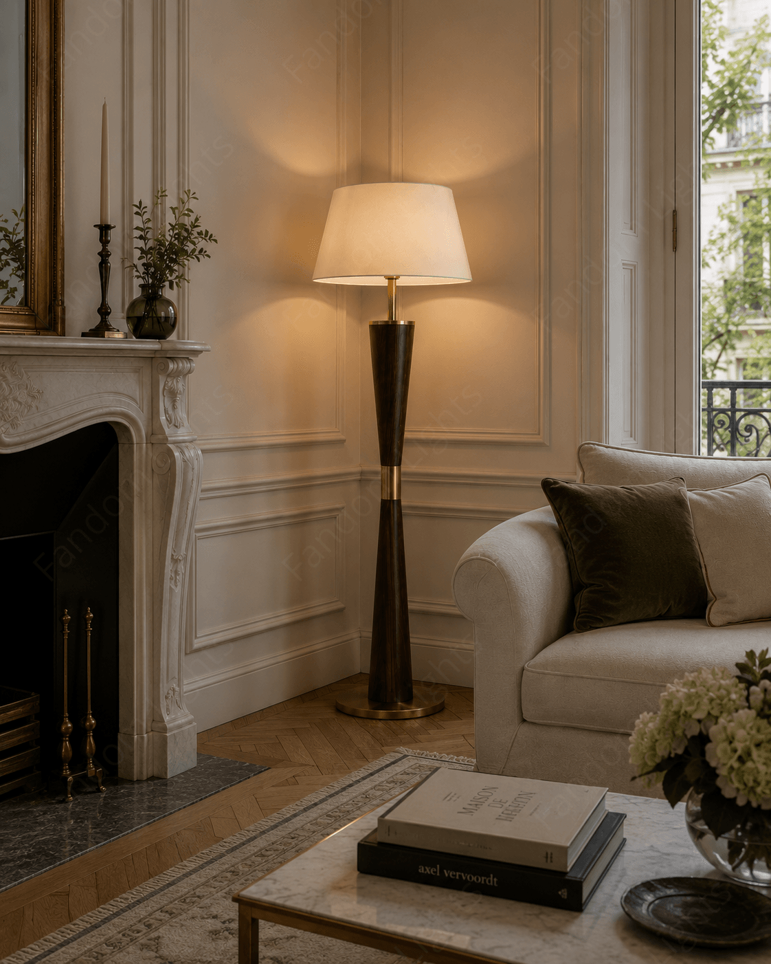 Wooden Floor lamp with Shade Living Room Standing lamp