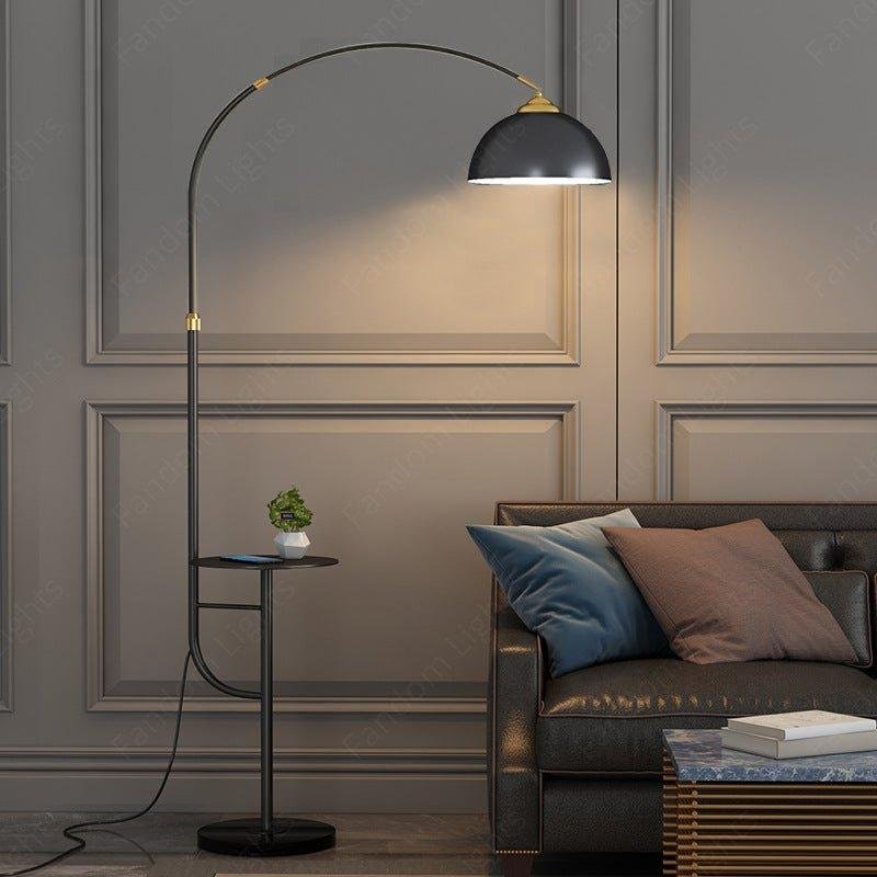 ARC FLOOR LAMP LIVING ROOM STANDING LAMP With Table Top - BLACK
