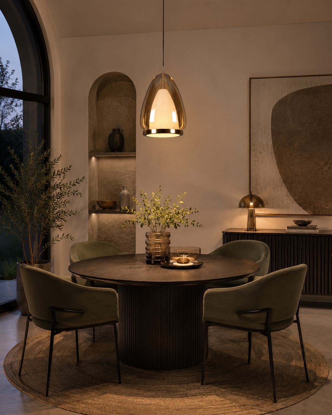 Amber Tint Glass Pendant Light for Bedside Hanging Light