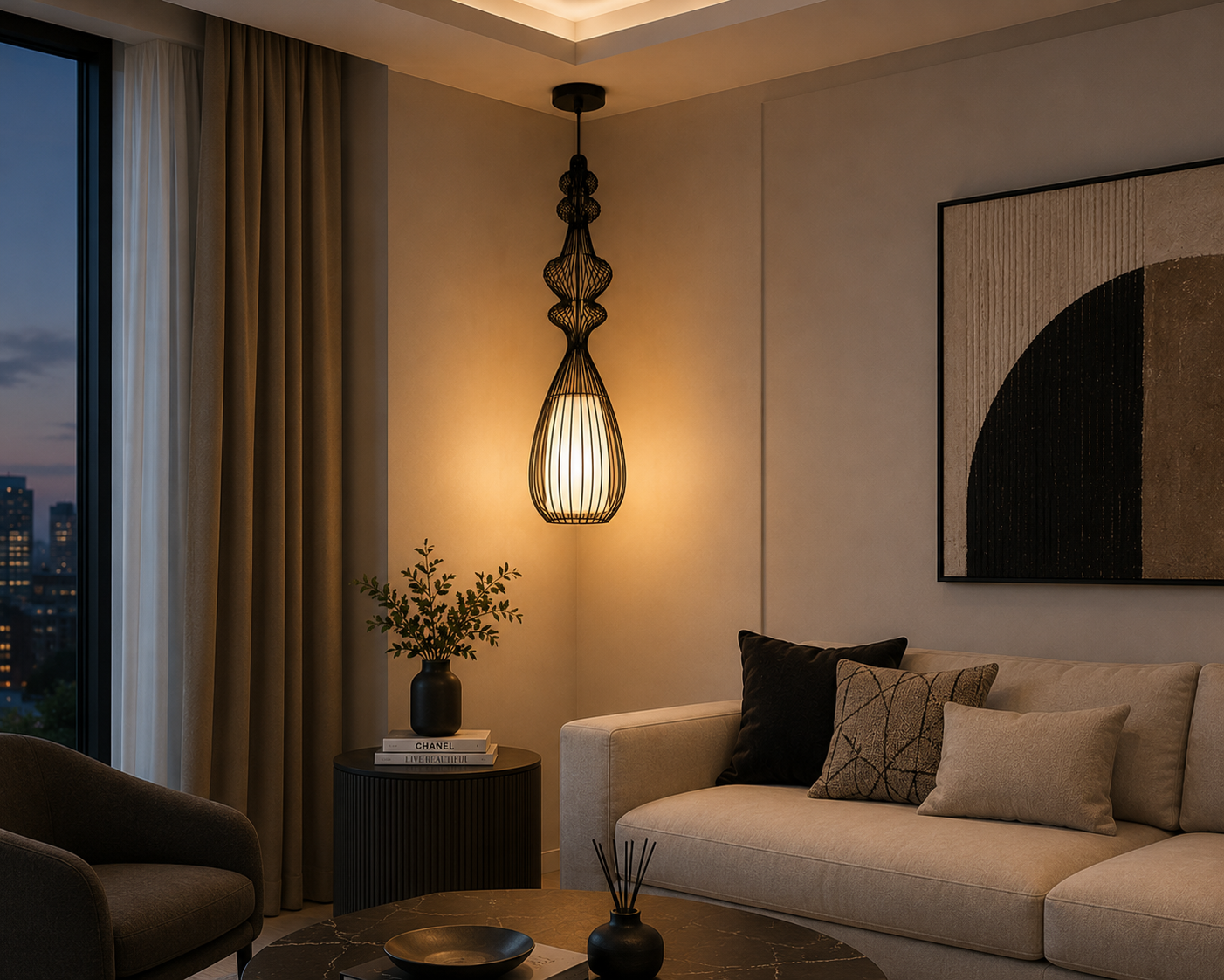 Black Metal Pendant Hanging for Living Room Outdoor Light