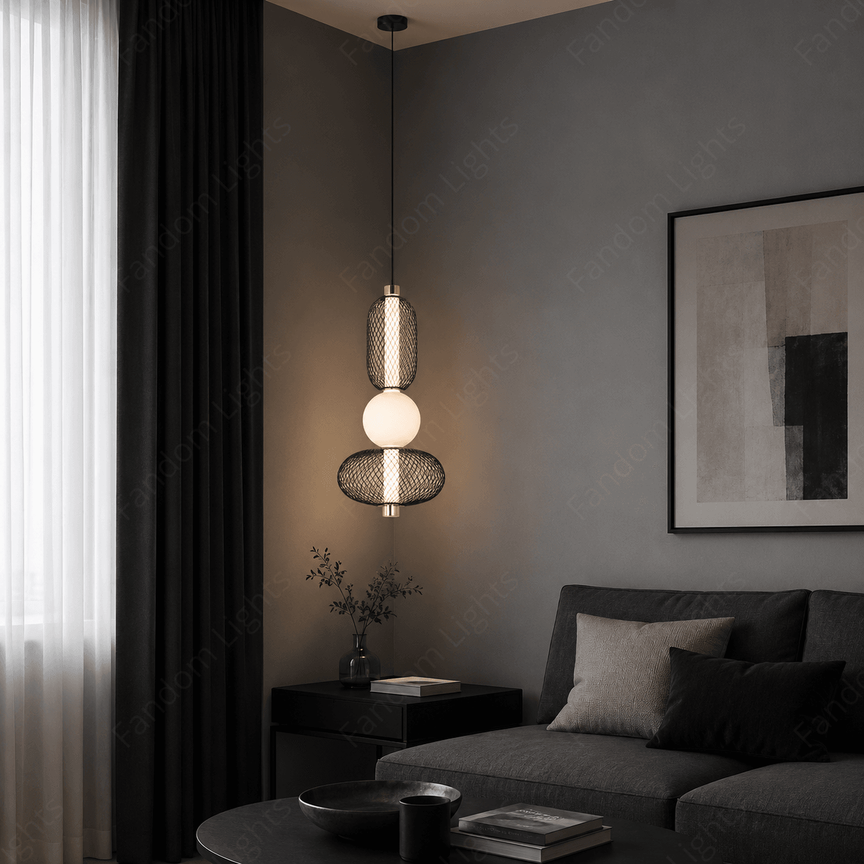 Led Black Metal Pendant Light for Bedside Dining Hanging Light